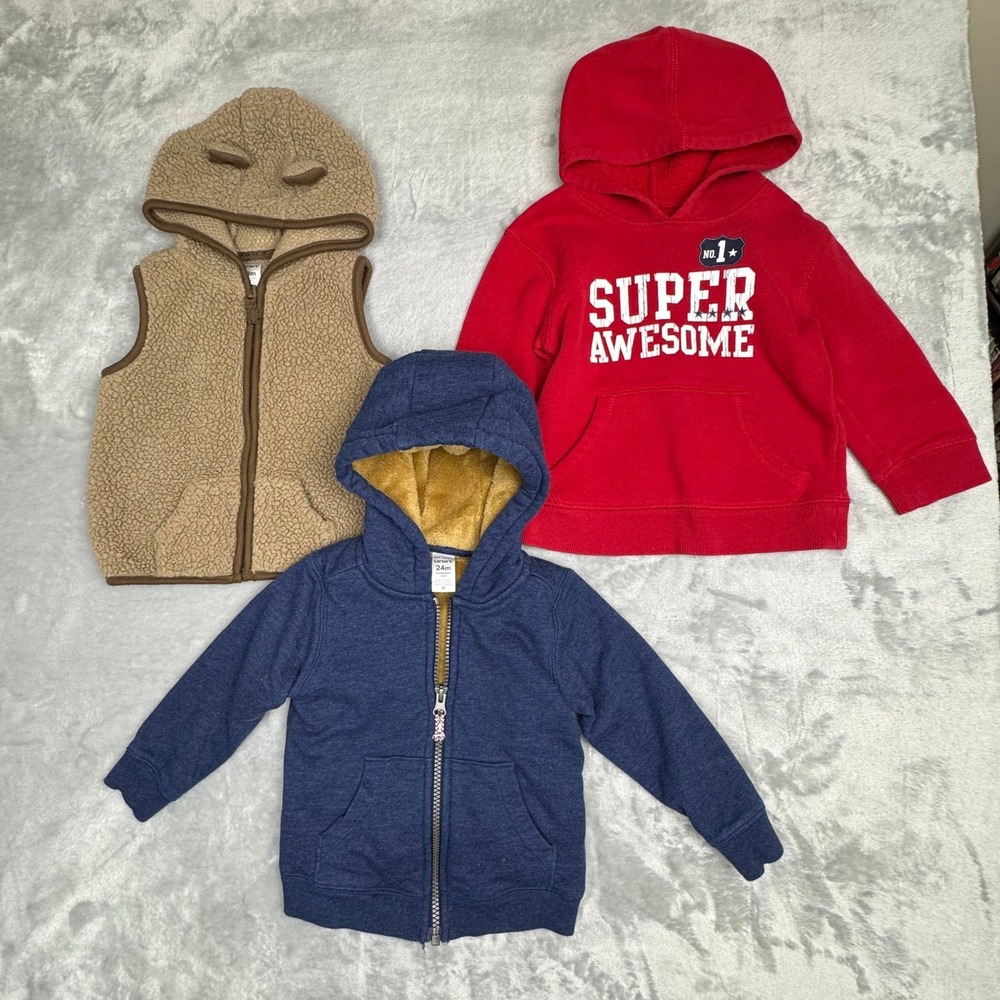 Carter's & Jumping Beans Toddler Hoodie and Vest Bundle Red Blue Tan 24M 2T